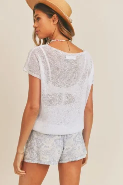 Clearance Sage The Label Aimee Drop Shoulder Crochet Top-Ivory|