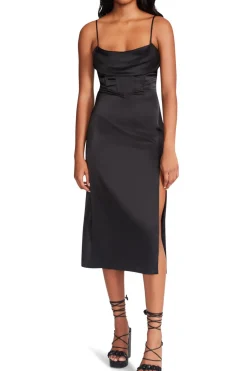 Hot BB Dakota by Steve Madden Aimee Satin Midi Dress-Black|