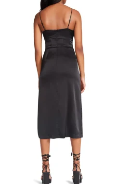 Hot BB Dakota by Steve Madden Aimee Satin Midi Dress-Black|