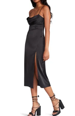 Hot BB Dakota by Steve Madden Aimee Satin Midi Dress-Black|