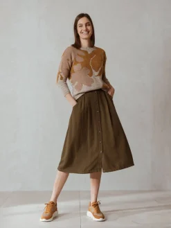 Online Indi & Cold A-Line Linen Skirt-Military|