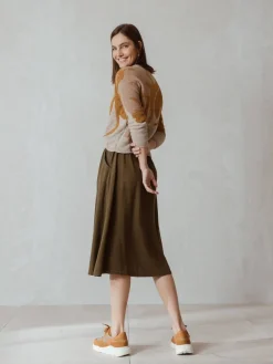 Online Indi & Cold A-Line Linen Skirt-Military|