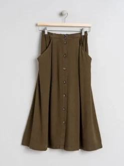 Online Indi & Cold A-Line Linen Skirt-Military|