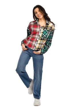 Sale RD Style Alison Color Block Flannel Shirt|