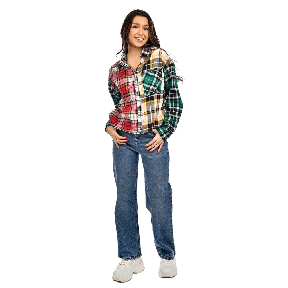Sale RD Style Alison Color Block Flannel Shirt|