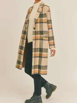 Outlet Sage The Label All The Way Plaid Coat-Olive Multi|