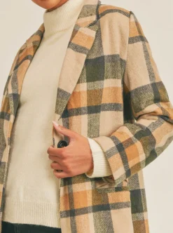 Outlet Sage The Label All The Way Plaid Coat-Olive Multi|