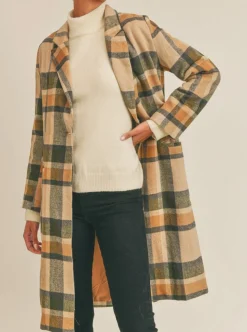 Outlet Sage The Label All The Way Plaid Coat-Olive Multi|