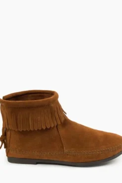 New Minnetonka Back Zip Hardsole Boot-Brown|