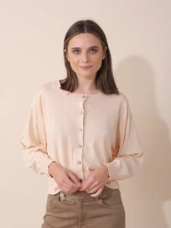 Indi & Cold Basic Cotton Cardigan-Pink Nude|