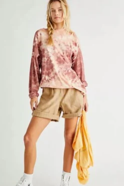 Hot Free People Be Free Tie Dye Tee-Cabernet Combo|