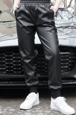 Online RD Style Bella Vegan Leather Jogger-Black|