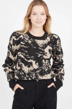 New The Korner Black And Beige Swirl Sweater|