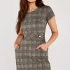 Sale Apricot Black Heritage Check Jacquard Dress|