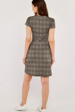 Sale Apricot Black Heritage Check Jacquard Dress|
