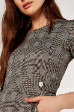 Sale Apricot Black Heritage Check Jacquard Dress|