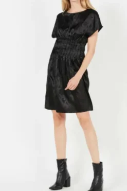 Clearance The Korner Black Short Jacquard Satin Dress|