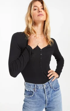 Best Z Supply Blaine Rib Long Sleeve Henley-Black|