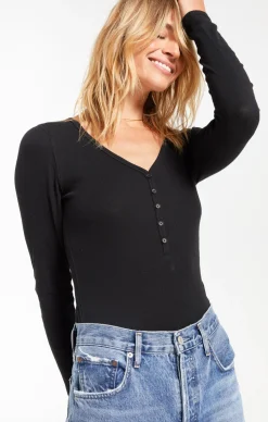 Best Z Supply Blaine Rib Long Sleeve Henley-Black|