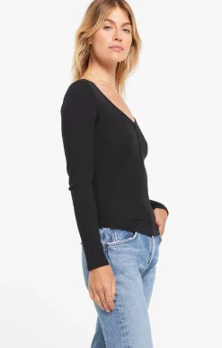 Best Z Supply Blaine Rib Long Sleeve Henley-Black|