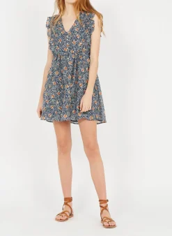 Discount The Korner Blue Short Printed Cotton Dress|