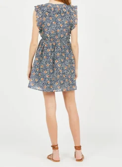 Discount The Korner Blue Short Printed Cotton Dress|