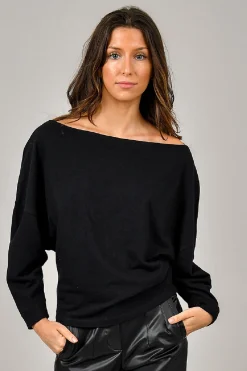 Hot RD Style Briane Boat Neck T-Shirt-Black|