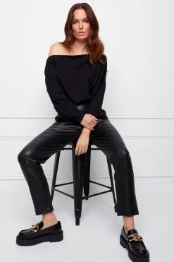 Hot RD Style Briane Boat Neck T-Shirt-Black|