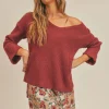 Sage The Label Carli V-Neck Pullover-Brick|