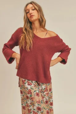 Sage The Label Carli V-Neck Pullover-Brick|