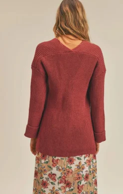Sage The Label Carli V-Neck Pullover-Brick|