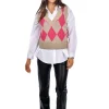 Clearance RD Style Cher Argyle Crop Vest-Chestnut|