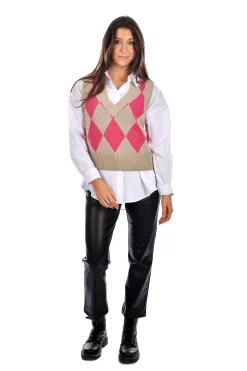 Clearance RD Style Cher Argyle Crop Vest-Chestnut|