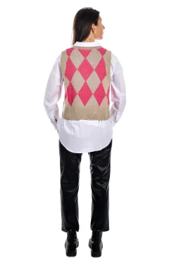 Clearance RD Style Cher Argyle Crop Vest-Chestnut|