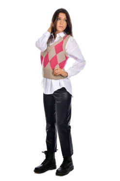 Clearance RD Style Cher Argyle Crop Vest-Chestnut|