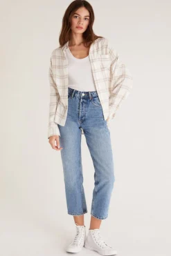 Clearance Z Supply Clio Plaid Button-Sandstone|