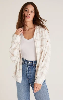 Clearance Z Supply Clio Plaid Button-Sandstone|