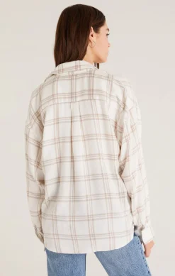 Clearance Z Supply Clio Plaid Button-Sandstone|