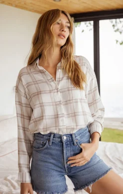 Clearance Z Supply Clio Plaid Button-Sandstone|