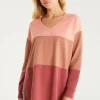 New Z Supply Color Block V Neck Weekender-Rouge|