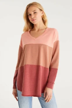 New Z Supply Color Block V Neck Weekender-Rouge|