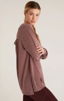 Outlet Z Supply Cool Down Long Sleeve Top-Dark Cola|
