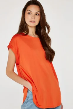 Hot Apricot Curved Hem Tee-Terracotta|
