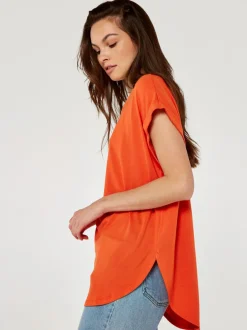 Hot Apricot Curved Hem Tee-Terracotta|