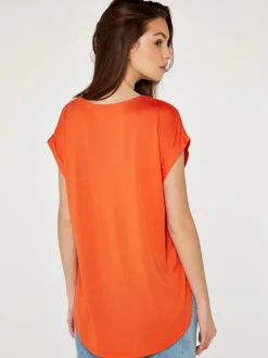 Hot Apricot Curved Hem Tee-Terracotta|
