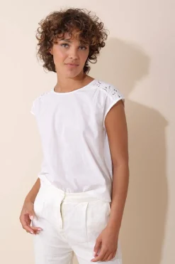 Discount Indi & Cold Cutout Embroidered T-Shirt-Ecru|