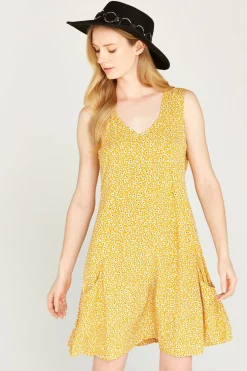 Discount Apricot Ditsy V-Neck Dress|