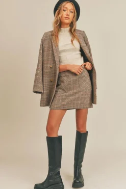 Clearance Sage The Label Driftwood Darling Plaid Mini Skirt|