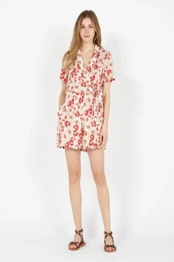 The Korner Floral Print Jumpsuit-Red Beige|