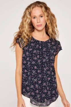 New Apricot Floral Tulip Chiffon Top|